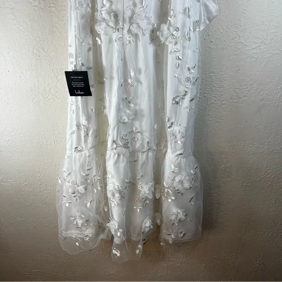 Lulu's Effortlessly Sweet White Tulle 3D Floral Tie-Strap Midi Dress - Picture 12 of 14